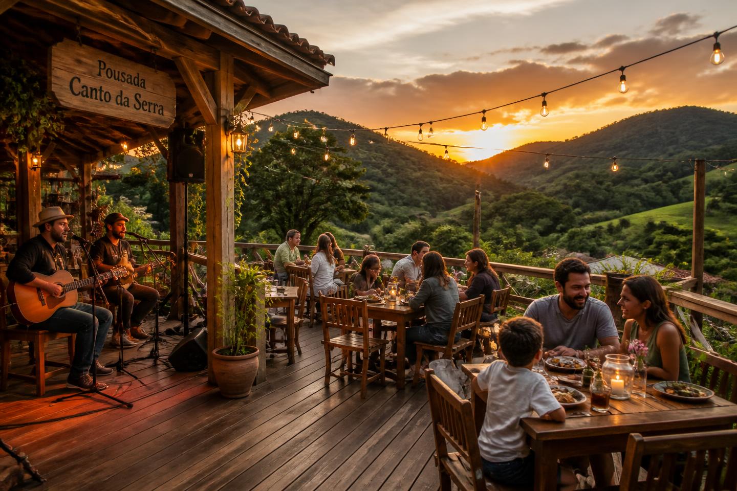 Domingo com música ao vivo no deck do restaurante